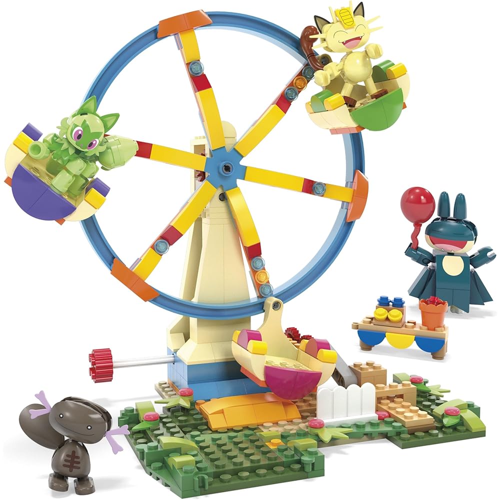 Mega Pokmon Adventure World Ferris Wheel Set 393 Pieces with Nyarth, Gonbe, Nyaoha, and Upah for Ages 8+