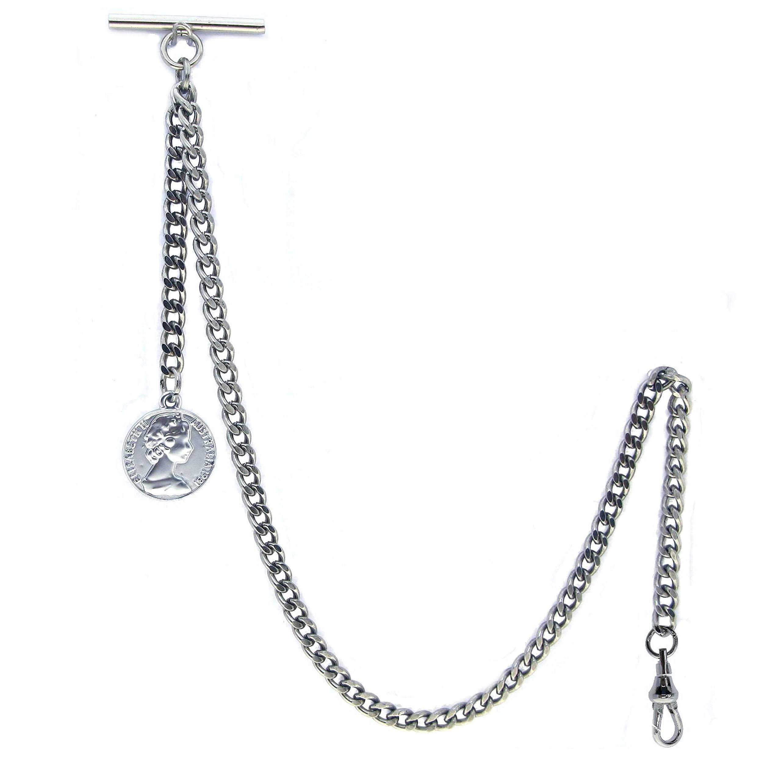 

watchvshop Альберт Цепь Серебряный Тон Карманные Часы Цепь Жилет Цепь Королева Дизайн Медаль Брелок Вращающаяся Застежка Длина Цепи 1 X 12 дюймов 1 X 2 Ар Деко