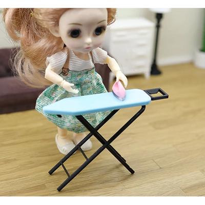 Mini Ironing Board with Iron Set, Dollhouse Laundry Furniture Accessory, Simulated Pretend Play Prop for DIY Diorama Layout