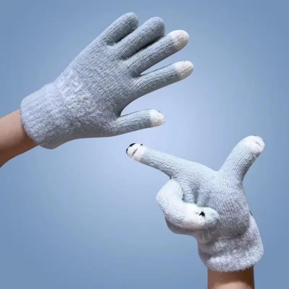 Fluffy Knitted Open Finger Gloves Panda Fingertip Touch Screen Gloves Women Men