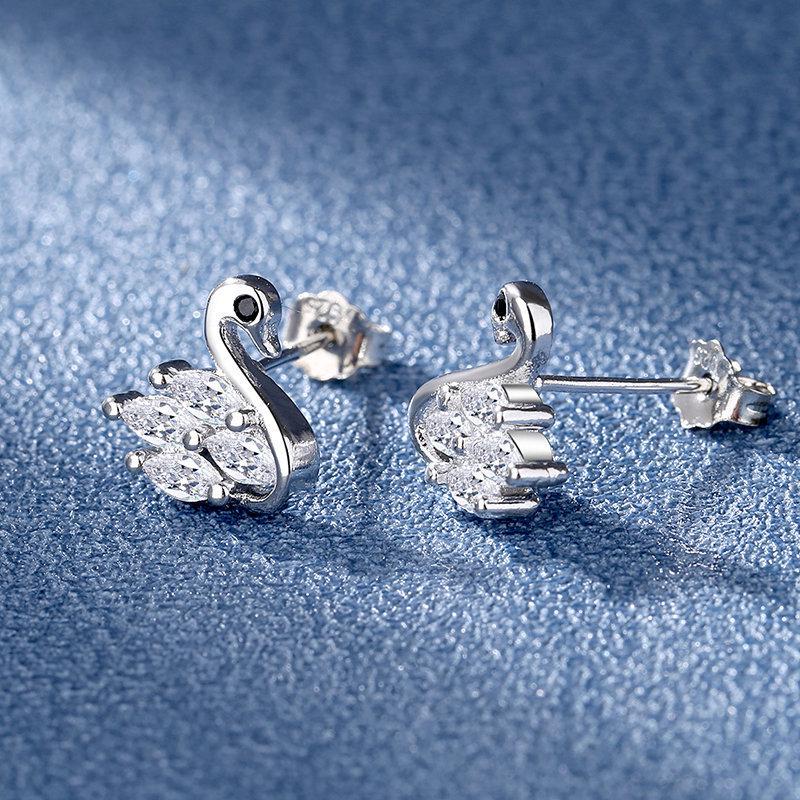 S925 Sterling Silver Swan Stud Earrings for Women - Elegant and Trendy Valentine's Day Gift