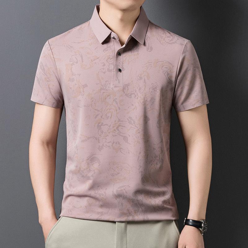 Summer Wind Water Printed Polo Ice Breathable Lapel Collar Short Sleeve Casual Versatile Top M