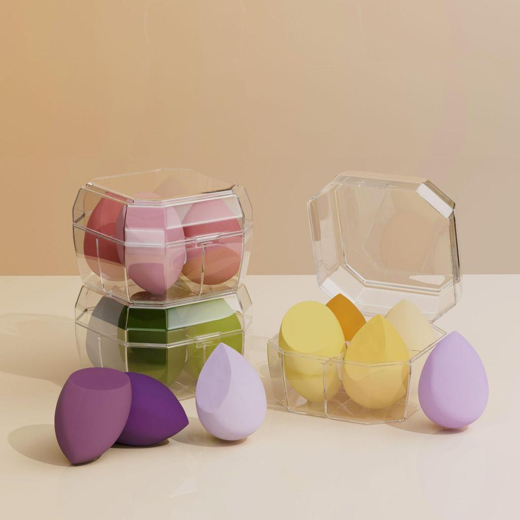 Patent Box 4-Piece Makeup Sponge Set - Cushion Puff, Makeup Eggs, Gourd, Water Drop, Slant Cut Puff