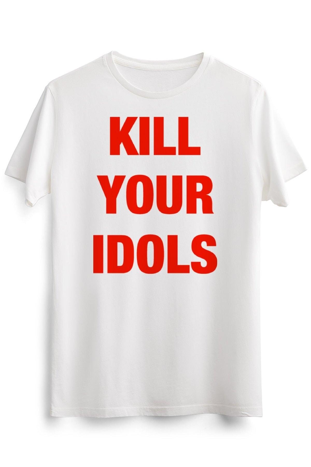 

Erkek Beyaz Kill Your Idols Anarchist Punk Rebel T Shirt