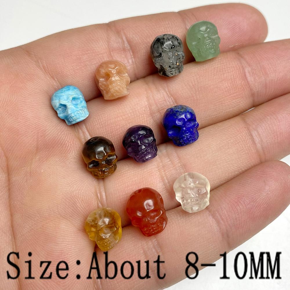 Mini Skull Head Statue Natural Stone Spacer Beads Charm Healing Crystals Reiki Carved Witchcraft Figurine Mineral Accessory Gift