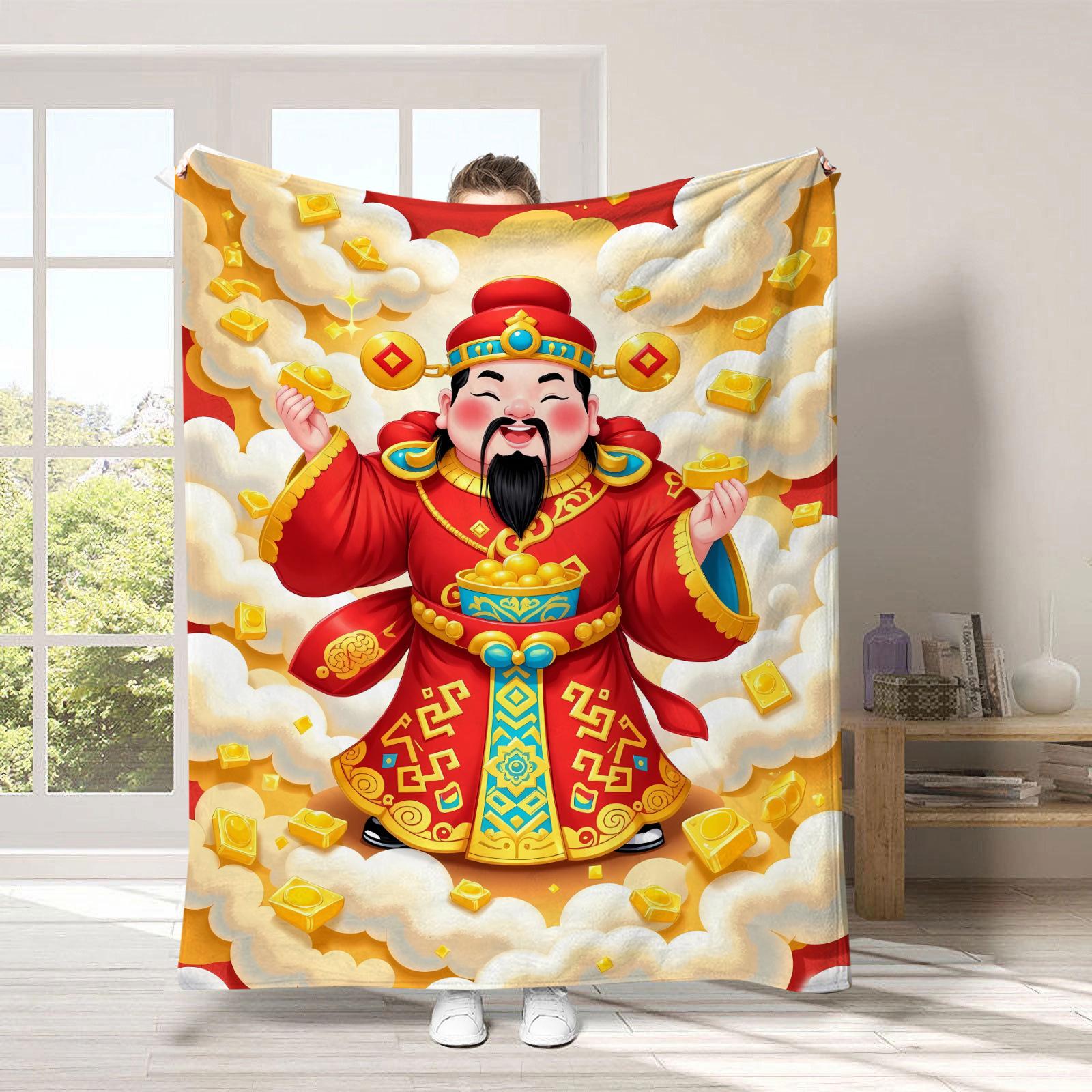 

God of Wealth Theme digitalprinted polyester Bedroom velvet flannel soft sofa cover blanket Fleece soft sofa cover blankets 75x100cm