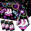 Roller Skating Party Supplies, 3Pcs Roller Skating Birthday Tablecloths,Neon Let's Roll Tablecloths,Plastic Waterproof Roller Skate Table Covers for