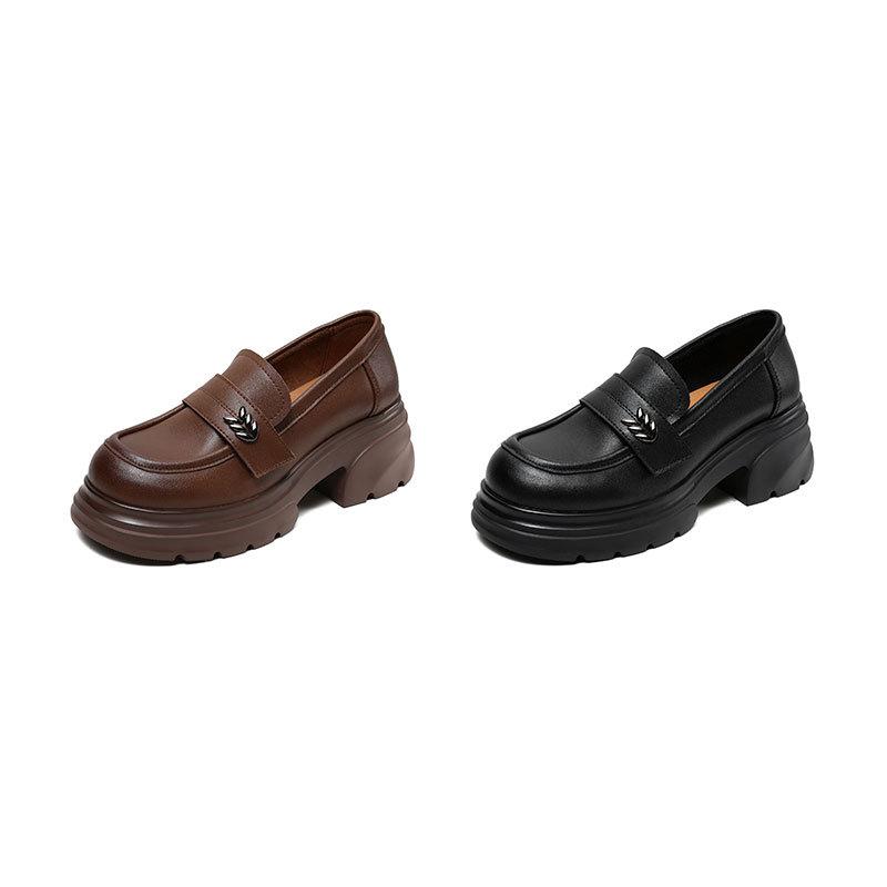 Versatile British platform loafers leather heightening solid color one-pedal small leather shoes Velcro jk single shoes