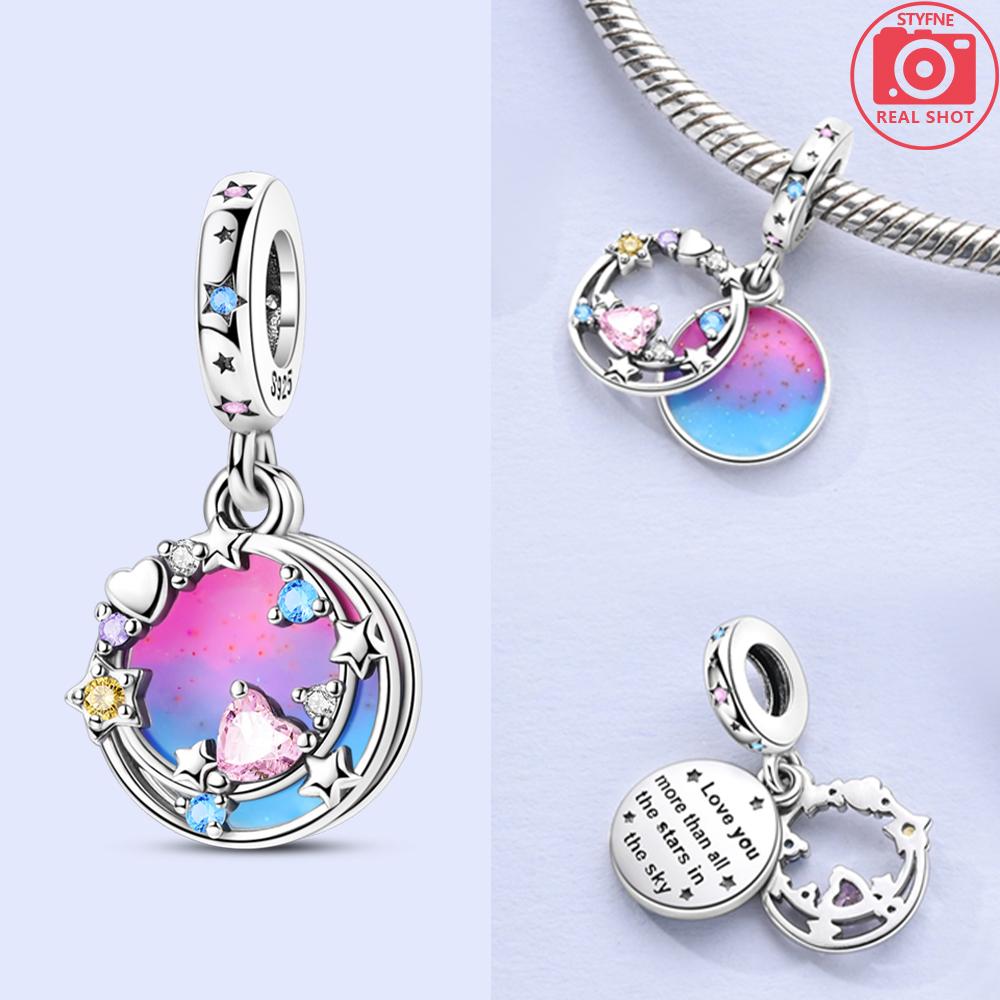 925 Silver Blue Starry Sky Sun Pendant Planet Charms Beads Fit Bracelet Women Jewelry Diy Necklace Accessory Gift