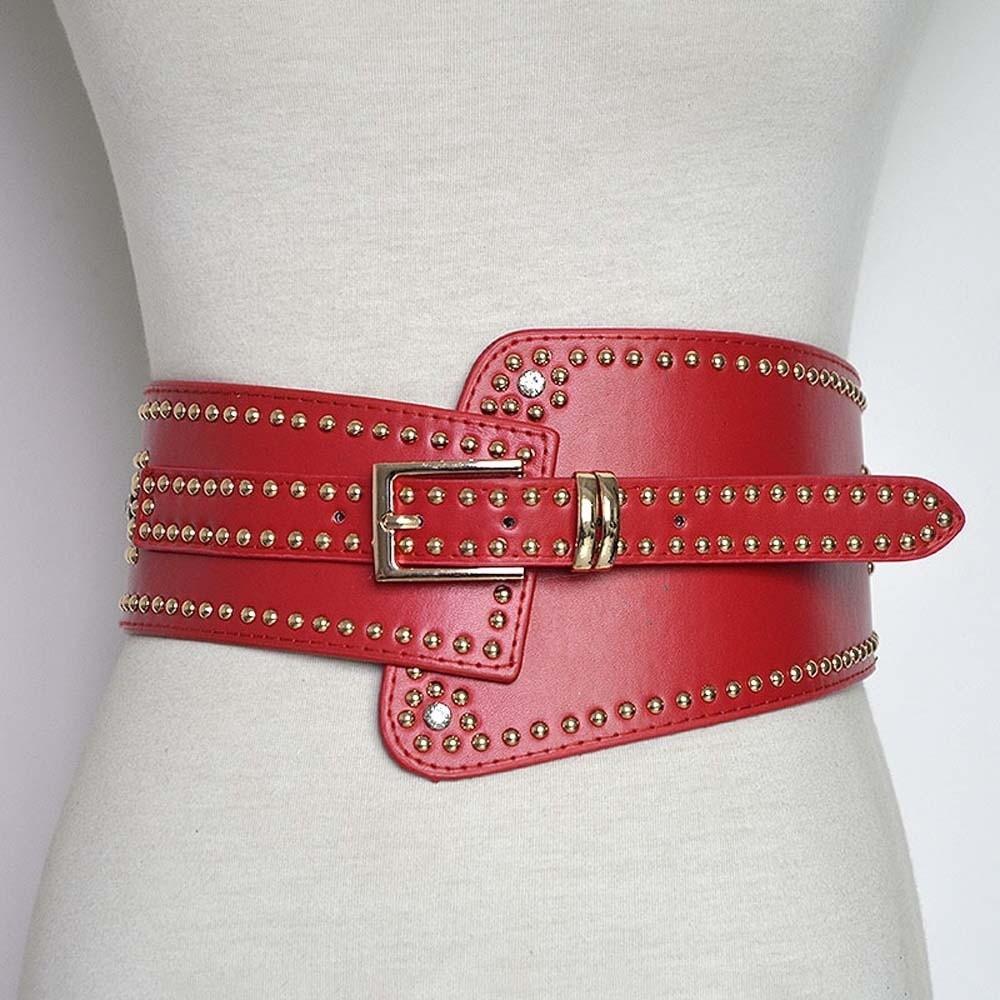 Personalized Design Rivet Wide Waistbands Adjustable Irregular Leather Belt Skirt Accessories