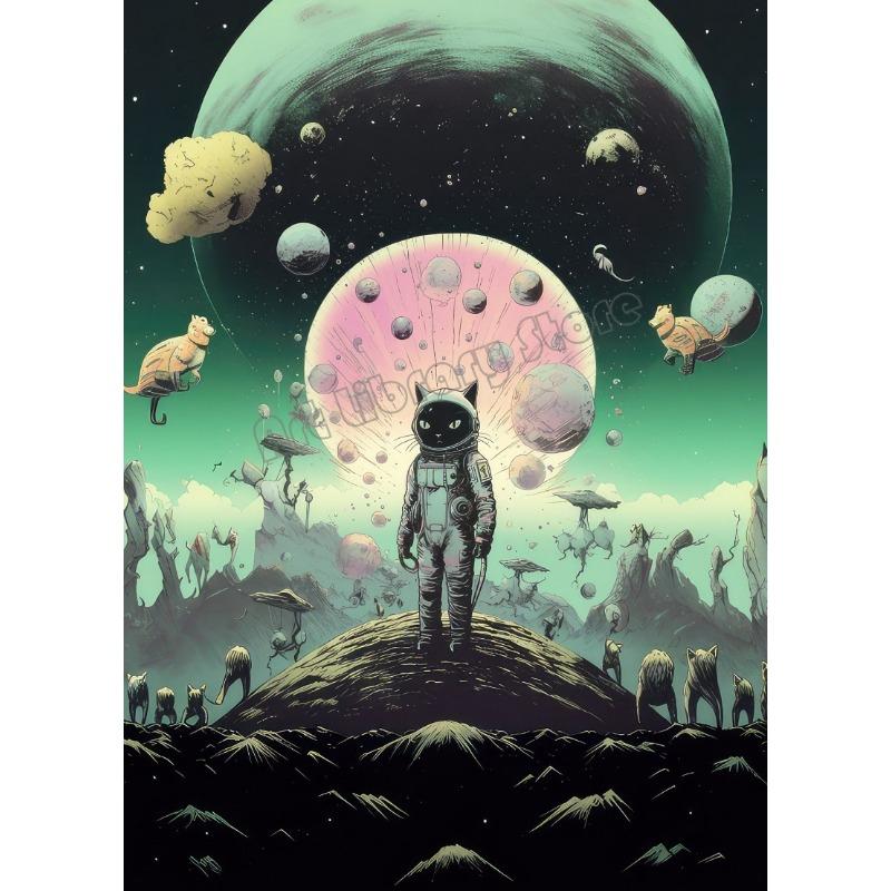 

Retro Futuristic Space Astronaut Cat Nasa Cosmic Surrealism Animals Poster Canvas Painting Preppy Wall Art Pictures Home Decor 21cm×30cm NoFrame