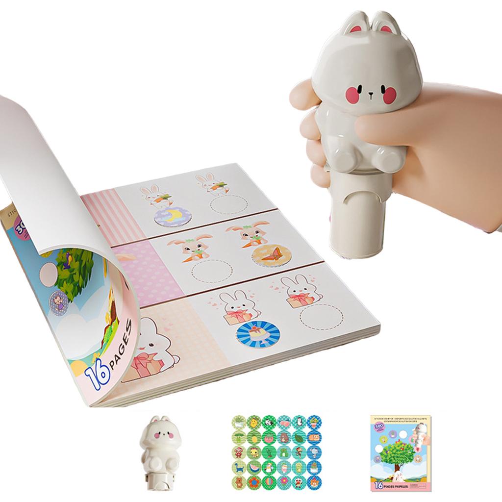 Cartoon Sticker Stamp with 300 Cartoon Sticker and 16 Pages Activity Book Children Sticker Stamper Activity Craft Toy