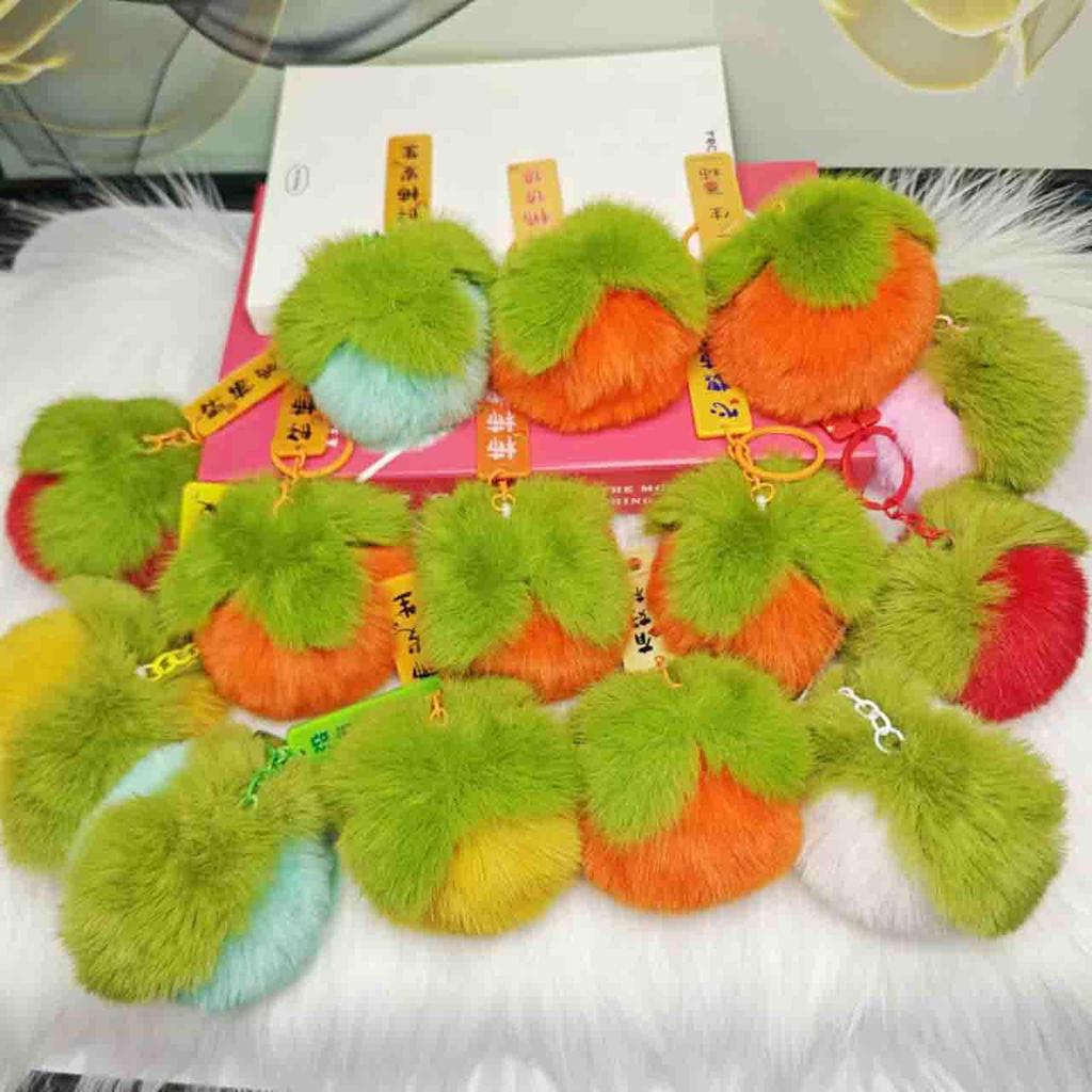 Plush Persimmon Keychain - Imitation Rex Rabbit Fur Pendant