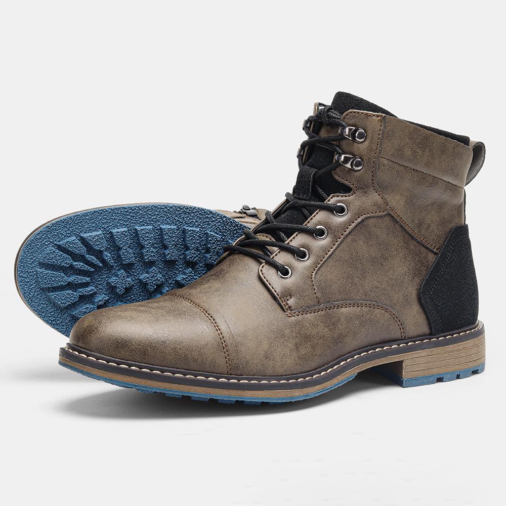 Plus Size Men's High-Top Leather Workwear Ankle Boots - US Size Fashion Martin Boots