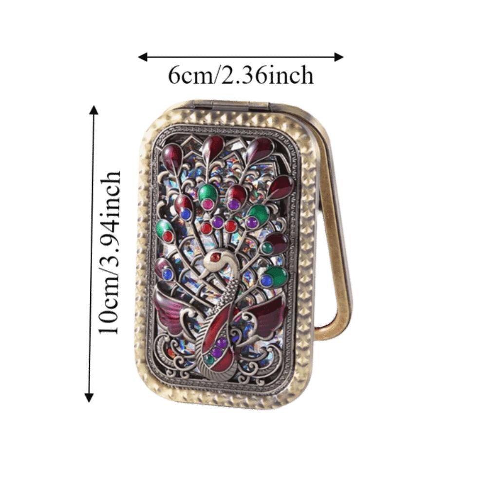 Square Compact Pocket Mirror Retro Double Sided Mirror Portable Peacock Makeup Mirror Beauty