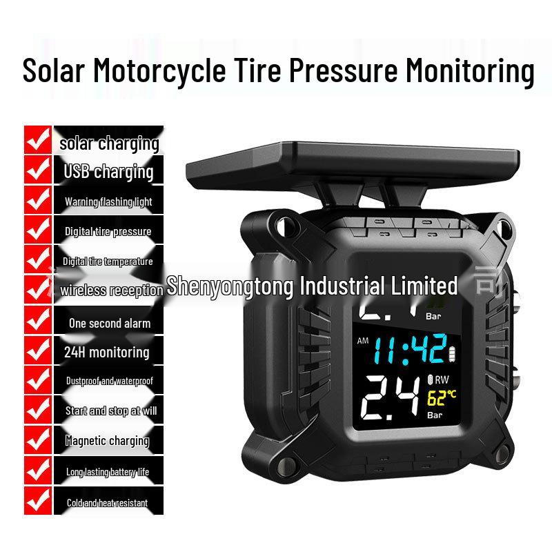 Solar-Powered TPMS for 2-Wheel Electric Motorcycles with External Tire Sensors