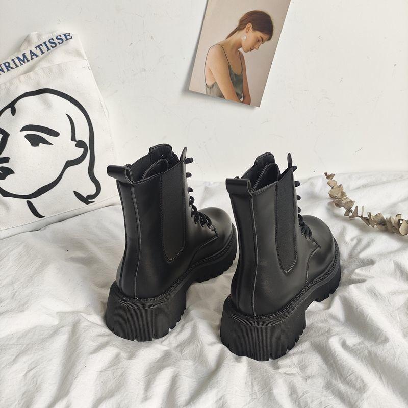 Women's shoes autumn and winter cotton shoes medium top new Martin boots velvet versatile round head medium tube boots women's platform single shoes