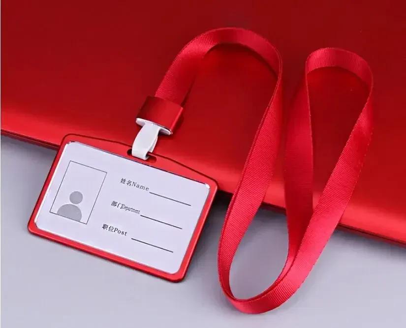 Credit Card Cover Women Aluminum Alloy Work Name Card Holders Case Business Work Card ID Badge Lanyard Holder Metal Bags