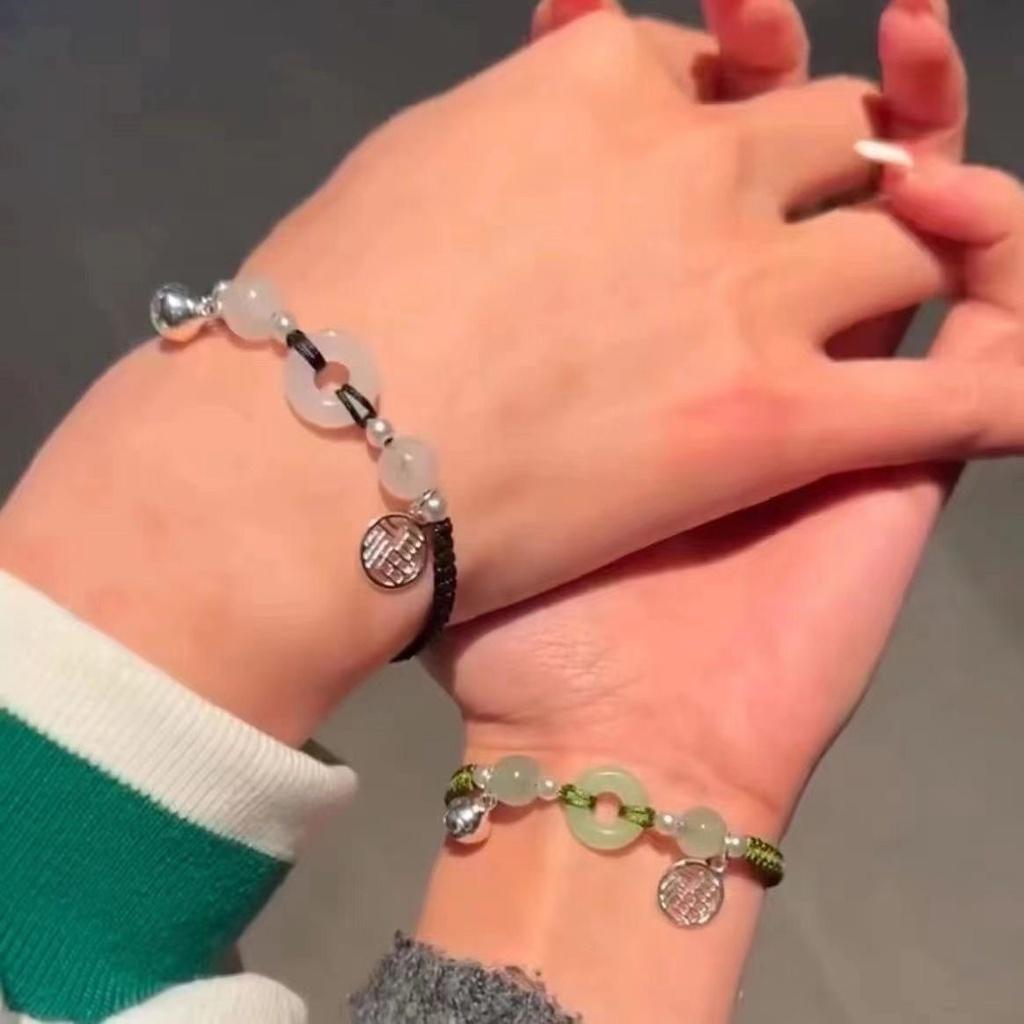 High-quality Double Braided Lucky Bell Safety Buckle Bracelet With Chinese Character Pendant Perfect Gift For Girlfriend