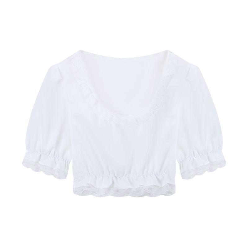 

Kumikumi Sexy Suit Crop Top Short Puff Sleeves T-shirt Women s Summer Drawstring Casual Pants Pants Two-piece Set White Tops L