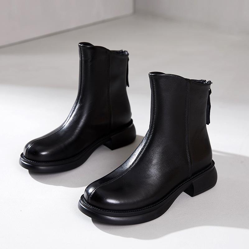 First layer cowhide Chelsea boots women's 2025 autumn and winter new khaki retro leather short boots women's leather boots