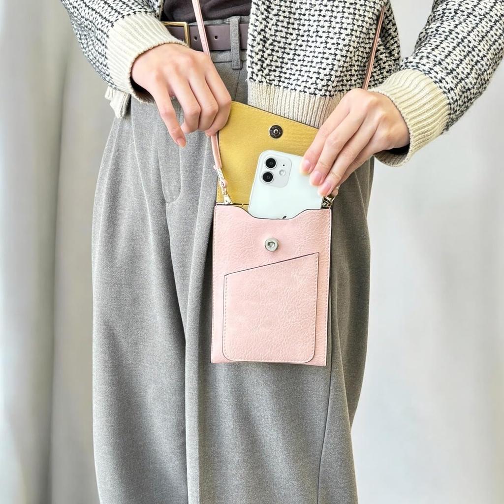 [mauve] Women's Flap Design Smartphone Shoulder Bag, Hands-Free, with Compartments, Adjustable Length, Lightweight, Casual, Small Mini Bag (MPink)