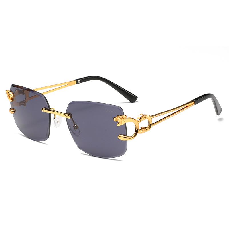 2024 Factory Direct Cheetah Head Trendy Frameless Square Sunglasses Men Women Box Fashion