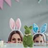 Tables Great Easter Egg Hunt Furry Flocked Bunny Rabbit Easter Décor for an Easter Celebration or Children's Party, Green