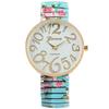 Fashion Flowers Printed Women Watch Luxury Elastic Strap Arabic Quartz Watches Reloj Mujer Girls Clock (Without Box)montre Femme