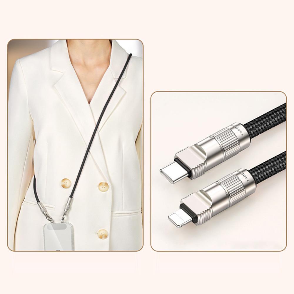 

120cm Crossbody Lanyard Phone Charging Cable Type-C to L-Port 27W Fast Charge Cable Cell Phone Strap Black