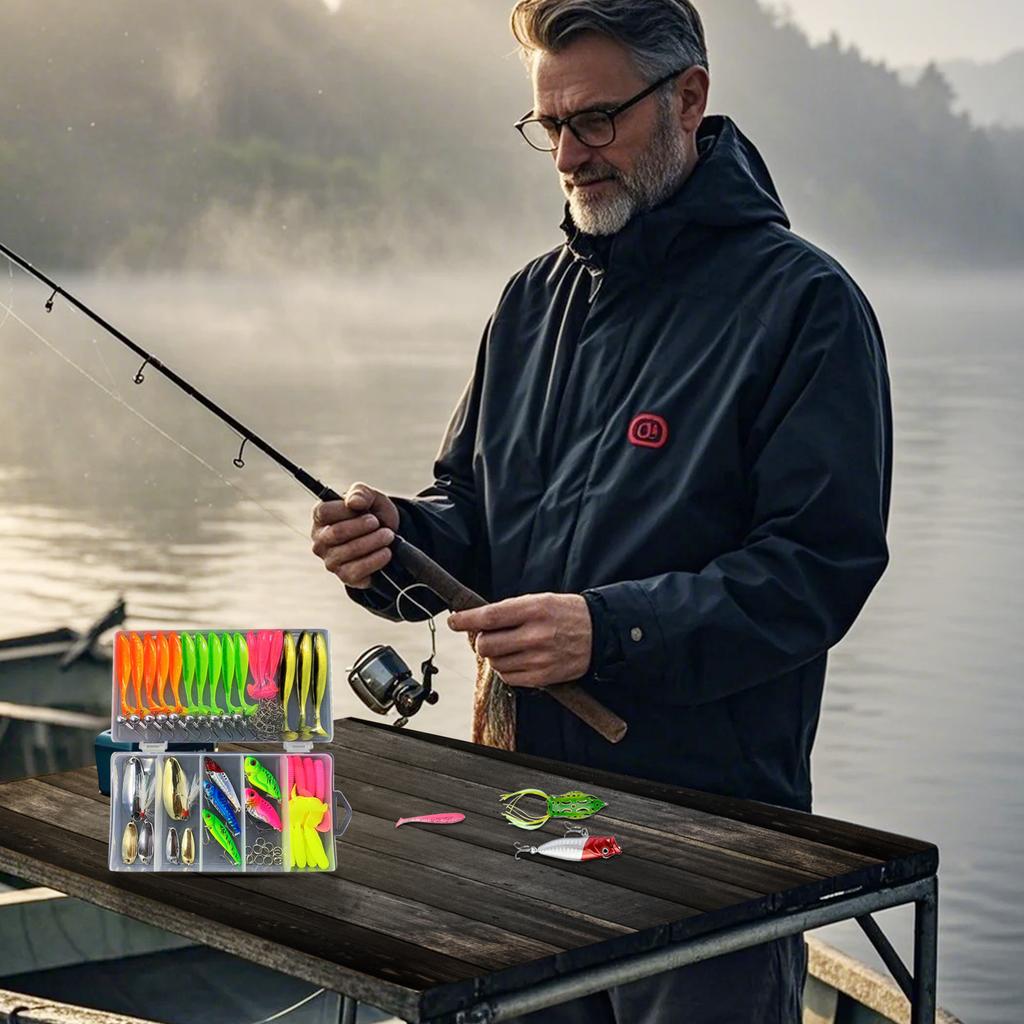 New Tackle Box With Fishing Tackle, Fishing Kit With Vib, Soft, Hook And Weight Accessories, Kit For Bass, Walleye, Trout