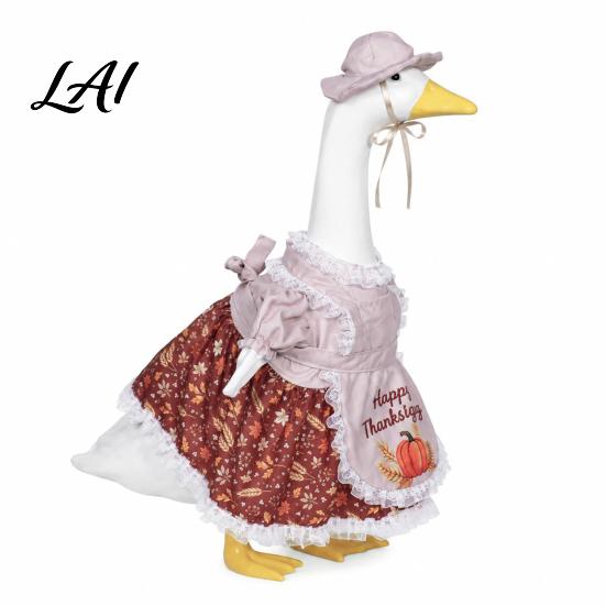 Dekorative Gänse-Kleidung für den Eingang Thanksgiving Veranda Outfits 23" Statue Herbst Ahornblatt Stoffkleid Schürzen-Set Kürbis-Kleidung Herbst