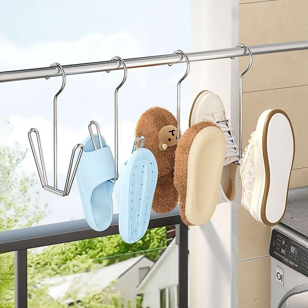 2pcs Stainless Steel Shoe Drying Rack Thickened Shoes Holder Portable Shoe Hanger  for Balcony