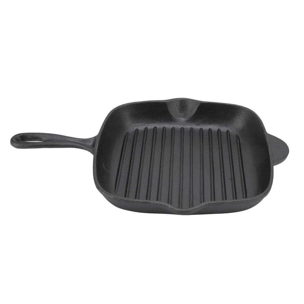 Cast Iron Grill Pan Large Capacity Double Outlet Quadrate Steak Bacon Pan for Home Camping Panic