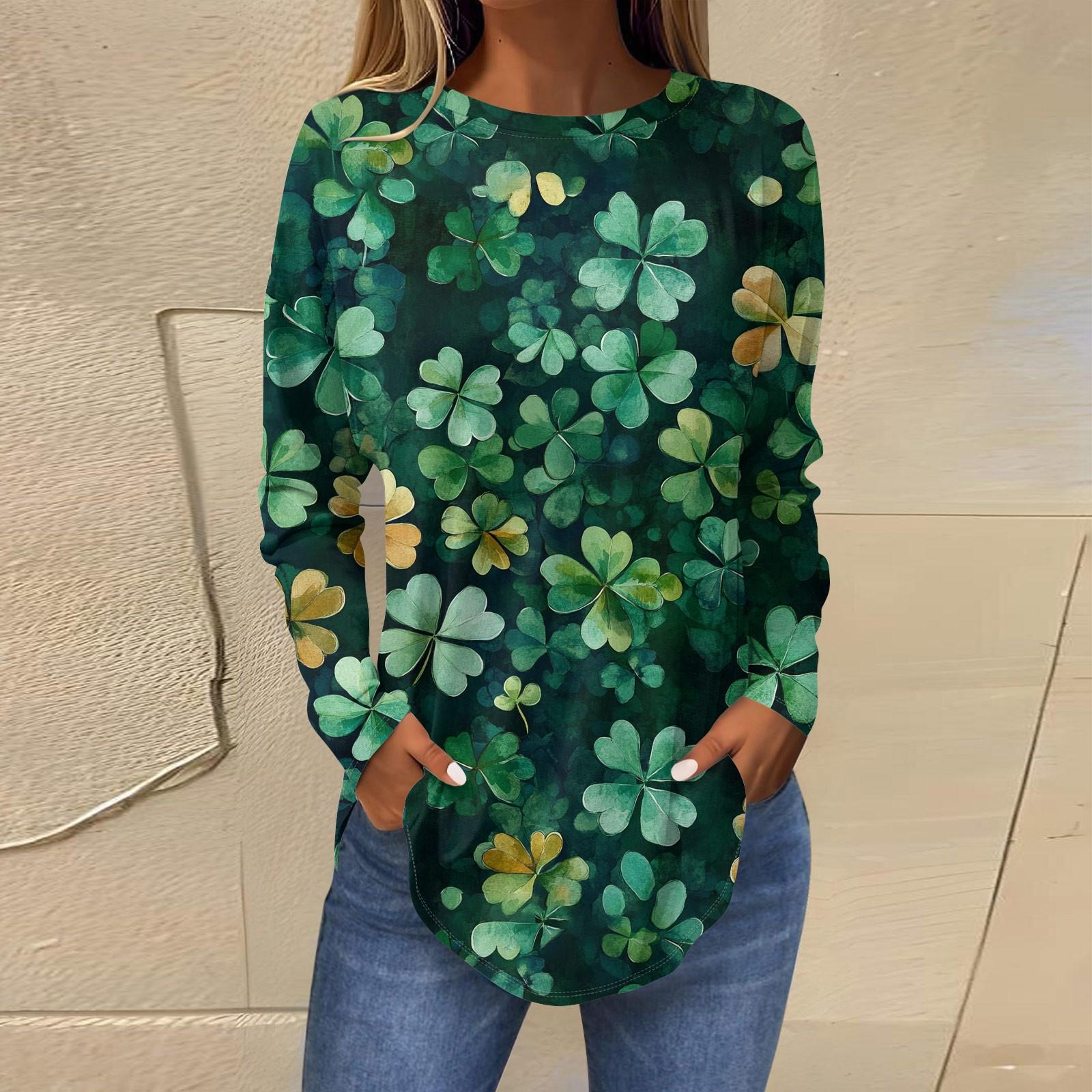 

Женская свободная футболка с круглым вырезом и винтажным принтом, длинный рукав, топ, пуловер St.. День Патрика XL