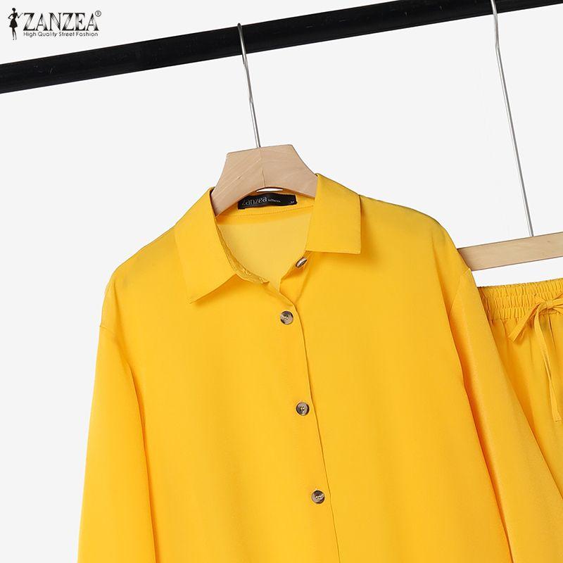 ZANZEA Women Long Sleeve Blouse and Pants Casual Two Piece Suit Sets