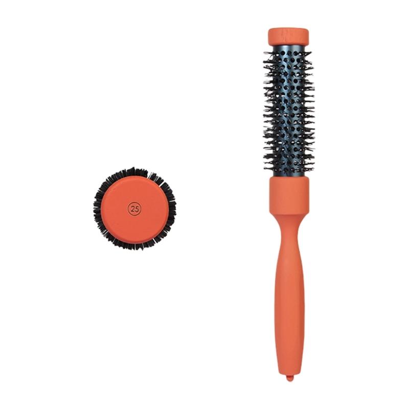 Thermal Protective Ceramic Barrels Hair Brush Natural Volumizing Curls Nylon Bristles Ergonomic Beechwood For Styling