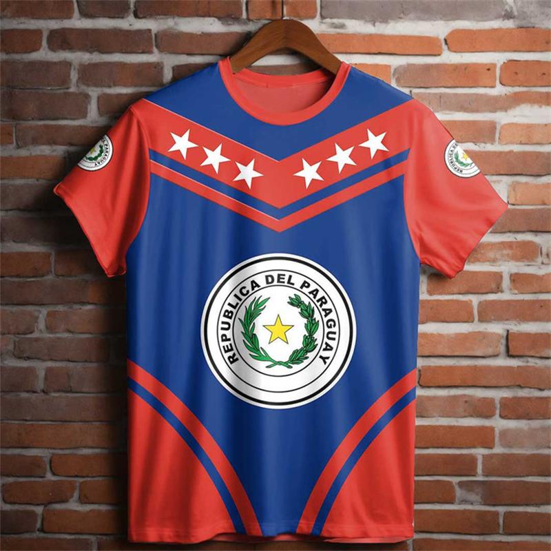 T-shirt con Stampa 3D Bandiera del Paraguay per Uomo Estate Casual Emblema Nazionale Paraguayano Grafica Magliette Magliette da Uomo Top