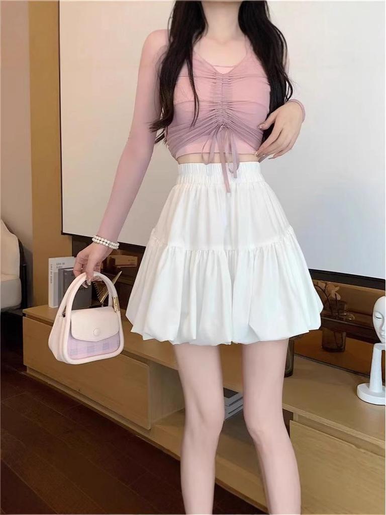2026 Spring/Summer Women's White High-Waisted A-Line Tulip Skirt – Anti-Exposure, Slimming, Petite/Tall