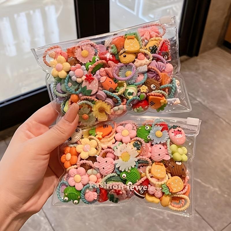 50pcs Colorful Cartoon Animal & Fruit Hair Ties,Polyester Material, Woven Headbands for Girls, All-Season Use, Playful Design