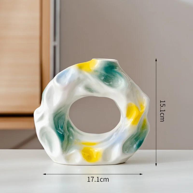 Modern Ceramic Abstract Vases Boho Colorful Glaze Design Flower Vase for Home Decor Living Room Table Centerpiece Object