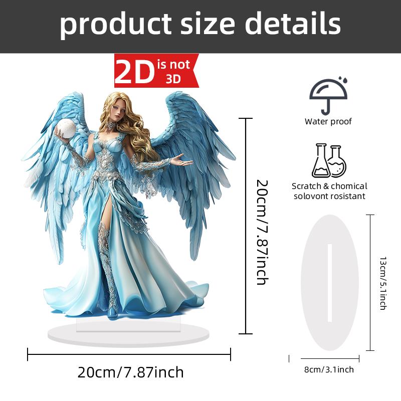 2D Bohemian Blue-Winged Angel Fairy Acrylic Desktop Decoration Golden Hair Mysterious Guardian Angel Gift for Girls Photo Props 1pcs