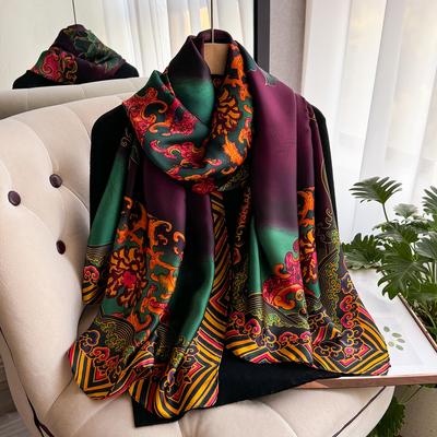 Latest Spring High Quality Soft Silk Scarf Women Ladies Elegant Print Scarf Fashion Shawl Beach Sun Protection Designer Scarf