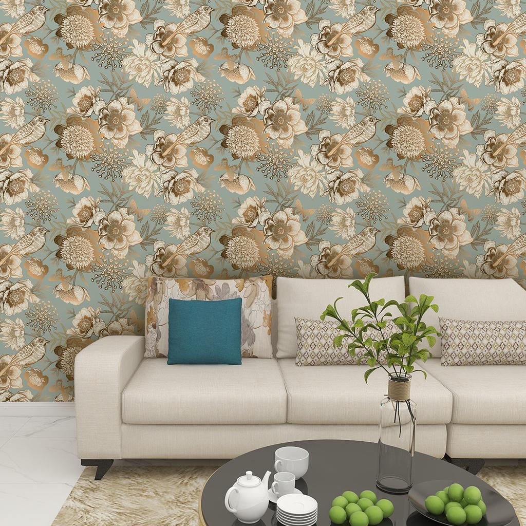Vintage Floral Birds Tree Flower Self-Adhesive Wallpaper Peel And Stick Removable Wall Stickers for Bedroom Home Decor