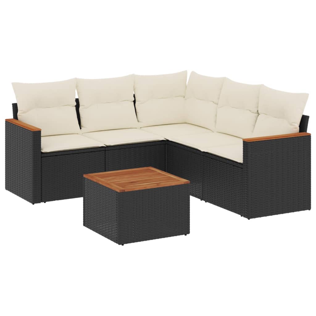 Vidaxl 6-Cz. Gartenmöbel-Set mit Kissen, Schwarzer Polyrattan