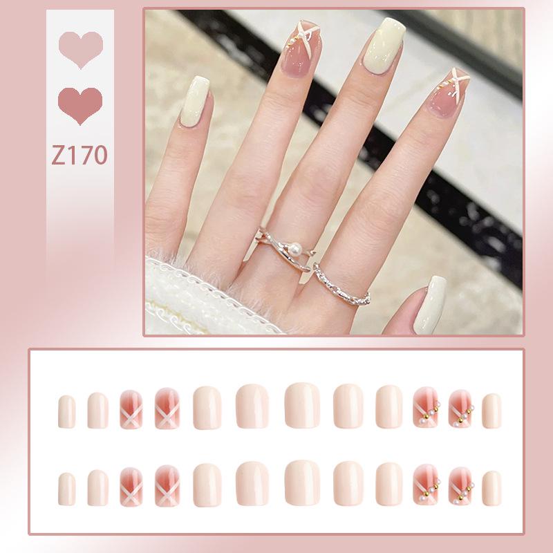 

Elegant Pearl Line Milky White Press-On Nail Art Glue Style