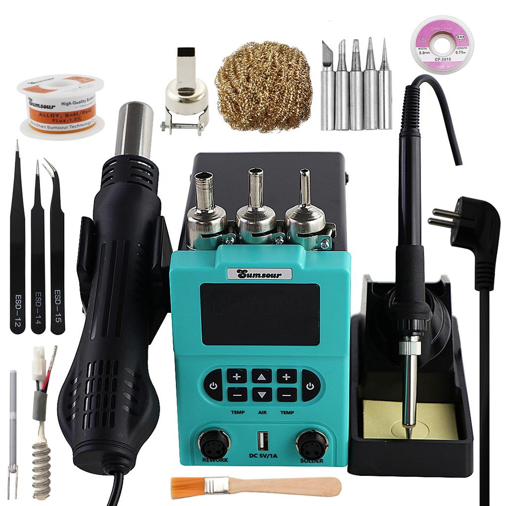 New SMD Rework Soldering Station Digital Display Control Temperature Solder Iron Hot Air Gun Welding Desoldering Repair Tools