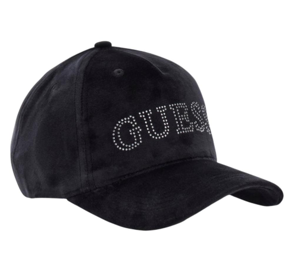Guess Czarna Welurowa Damska Czapka Z Daszkiem Z Cyrkoniami Velvet