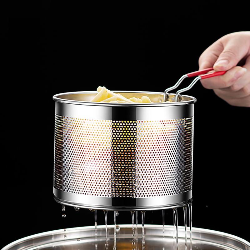 1Pcs Stainless Steel Fried Mesh Kitchen Fry Basket Cooking Basket Fry Pan Oil Pan Strainer Noodle Spoon Colander French Fries