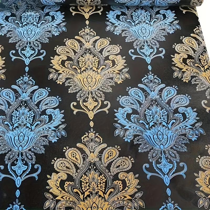 1 Roll  Self-adhesive Wallpaper  Blue and Yellow European Style Flower Wallpaper Peeled and Pasted Furniture Renovation Wallpaper, Wall Decoration!
